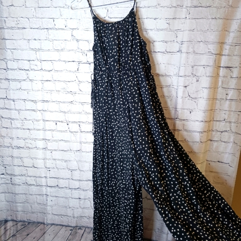 Anthropologie Maeve Jumpsuit Womens Black Polka Dot Wide Leg Size 10